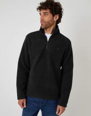 Threadbare Quarter Zip Borg Sweatshirt In Black