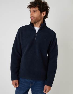 Threadbare Quarter Zip Borg Sweatshirt In Blue