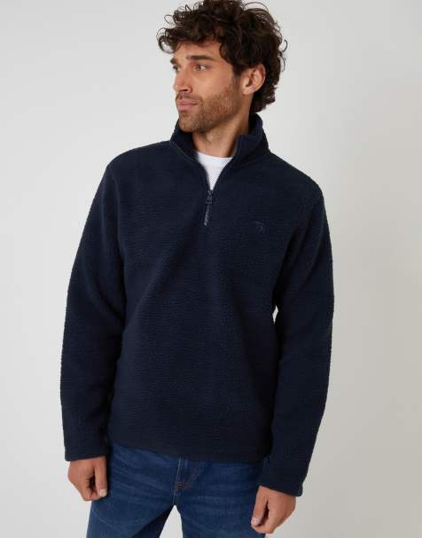Threadbare Quarter zip borg sweatshirt in navy - view 1