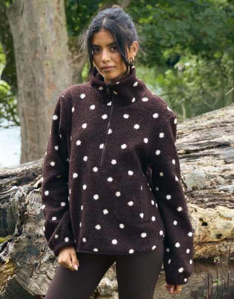 Threadbare Quarter zip fleece in chocolate brown - view 1