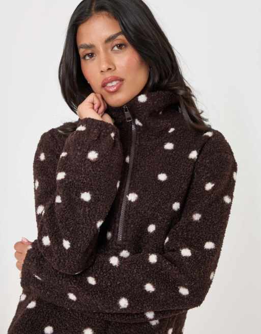 Threadbare Quarter zip fleece in chocolate brown, 5 of 5