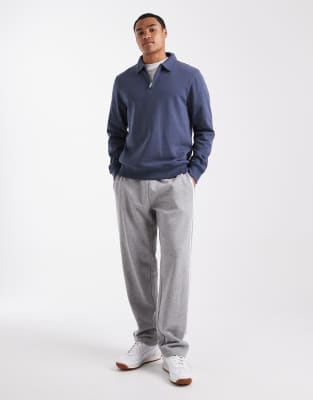 Threadbare Quarter Zip Fleece Sweatshirt In Blue