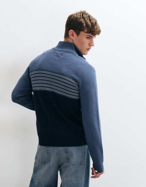 Threadbare quarter zip jumper with stripe detail in navy, 5 of 5