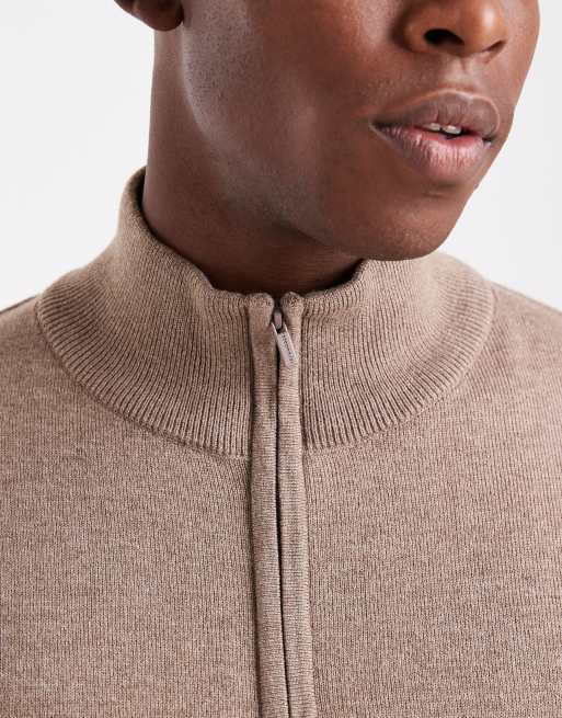 Threadbare quarter zip knit sweater in taupe, 5 of 5