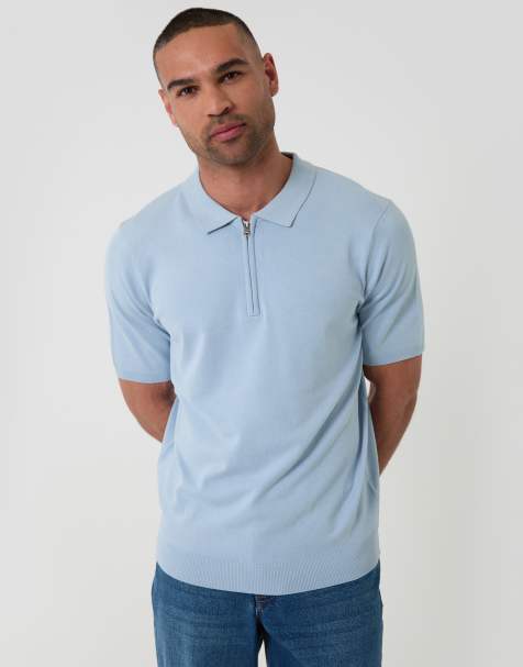 Threadbare Quarter zip knitted polo in blue - view 1