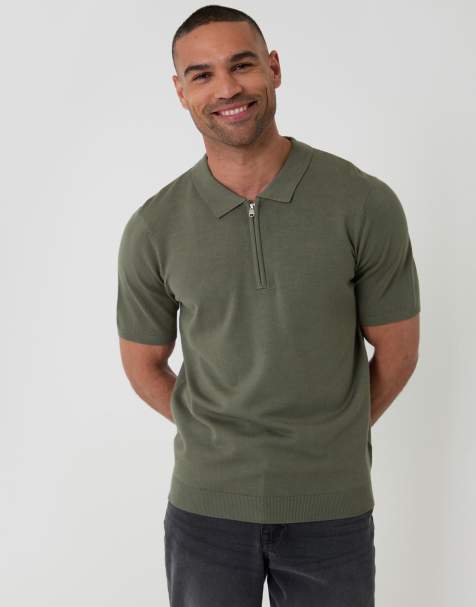 Threadbare Quarter zip knitted polo in green - view 1
