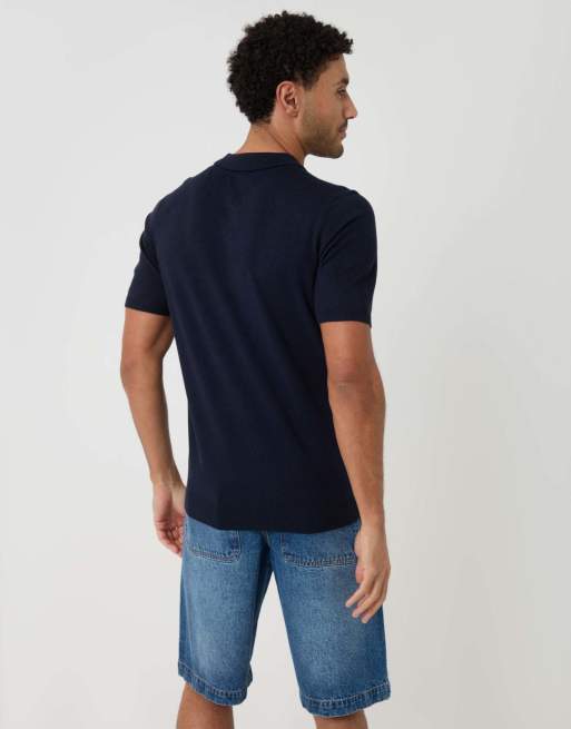 Threadbare Quarter zip knitted polo in navy, 2 of 4
