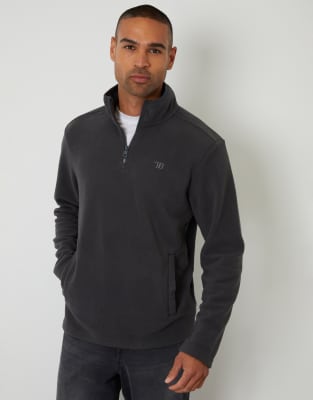 Threadbare Quarter Zip Microfleece Sweatshirt In Grey
