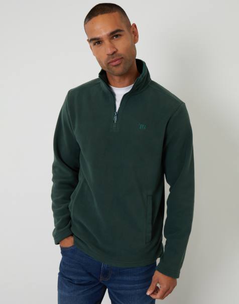 Threadbare Quarter zip microfleece sweatshirt in green - view 1