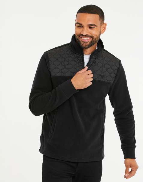 Threadbare Quarter zip quilted fleece jumper in black - view 1