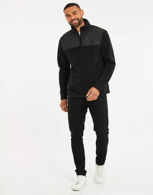 Threadbare Quarter zip quilted fleece jumper in black, 2 of 4