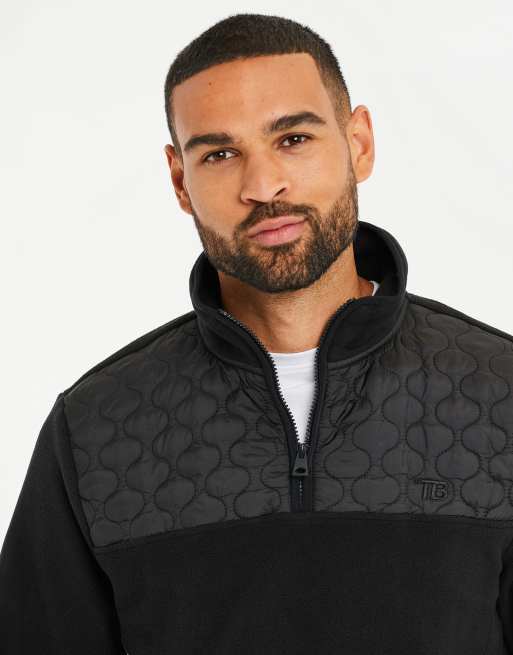 Threadbare Quarter zip quilted fleece jumper in black, 4 of 4