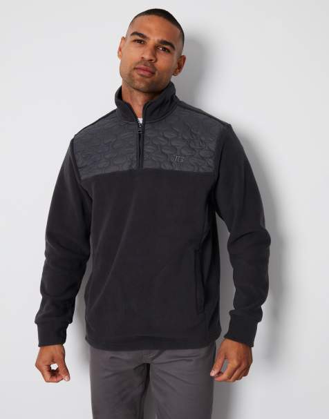Threadbare Quarter zip quilted fleece jumper in charcoal - view 1