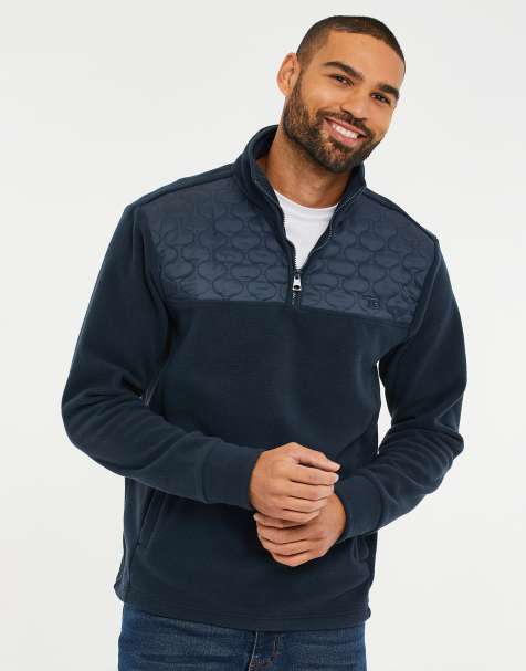 Threadbare Quarter zip quilted fleece jumper in navy - view 1