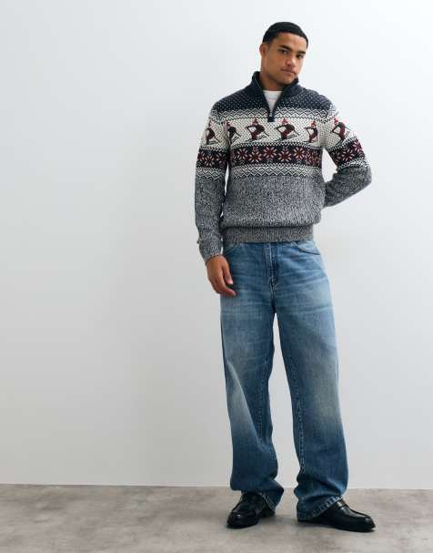 Threadbare quarter zip ski print jumper in multi - view 1