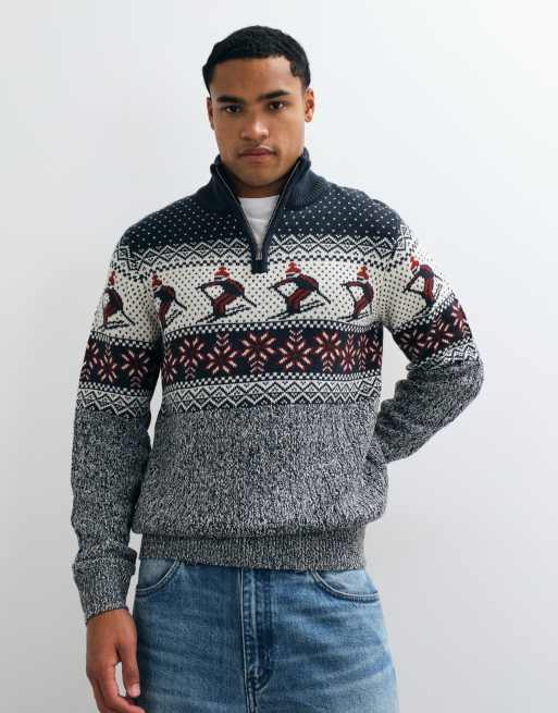 Threadbare quarter zip ski print jumper in multi, 2 of 5