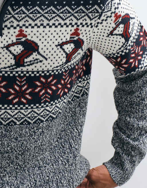 Threadbare quarter zip ski print jumper in multi, 3 of 5