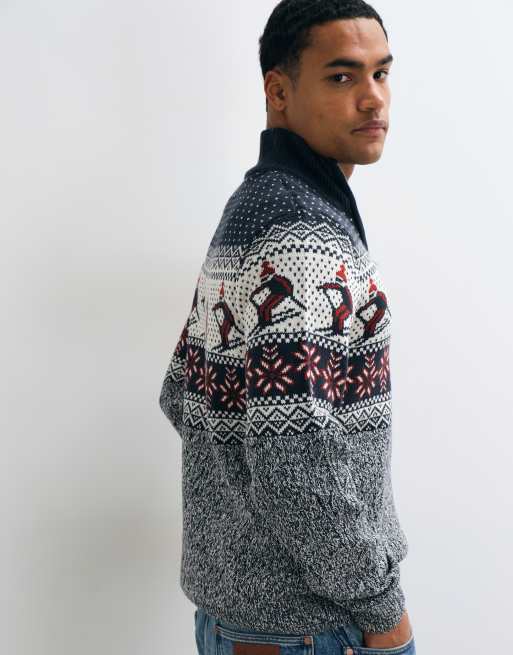 Threadbare quarter zip ski print jumper in multi, 4 of 5