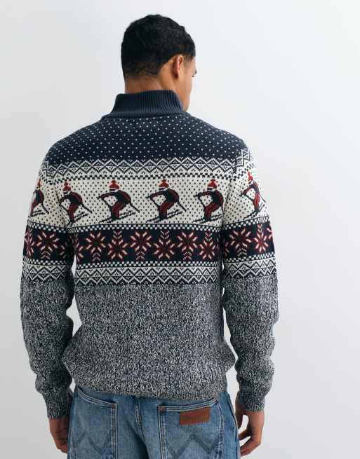 Threadbare quarter zip ski print jumper in multi, 5 of 5
