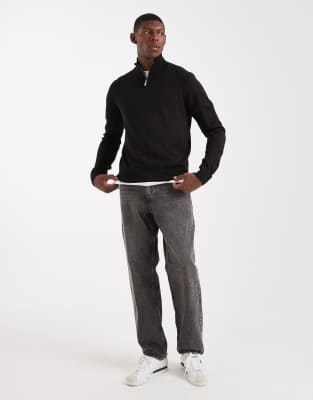 Threadbare Quarter Zip Sweater In Black