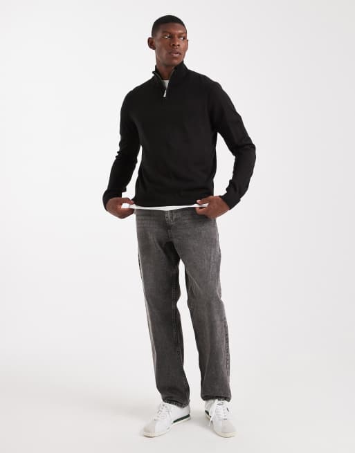 Threadbare quarter zip sweater in black