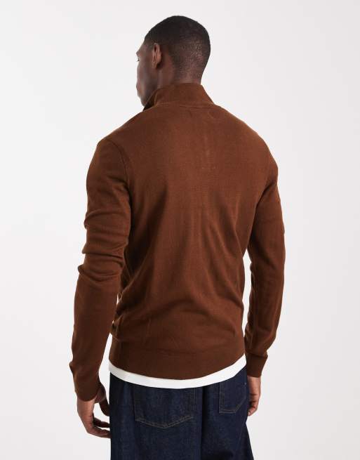 Threadbare quarter zip sweater in brown | ASOS