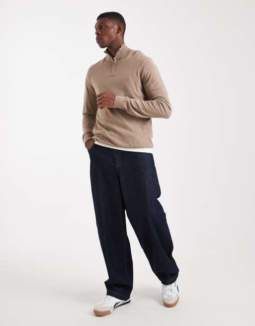 Threadbare quarter zip sweater in taupe, 2 of 5