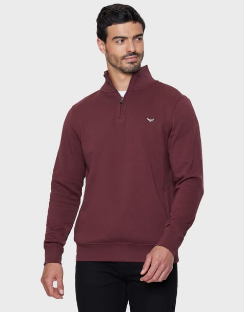 Threadbare Quarter zip sweatshirt in burgundy - view 1
