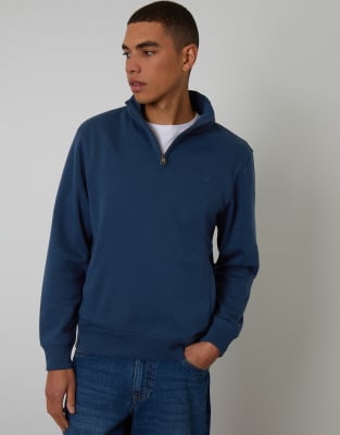 Threadbare Quarter Zip Sweatshirt In Blue