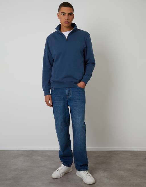 Threadbare Quarter zip sweatshirt in dark blue, 2 of 4