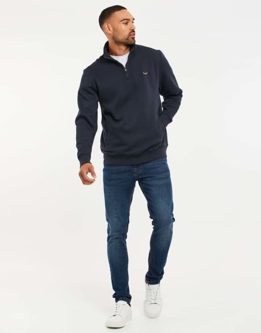 Threadbare Quarter zip sweatshirt in navy, 4 of 4