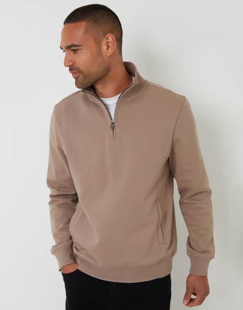 Threadbare Quarter zip sweatshirt in taupe - view 1