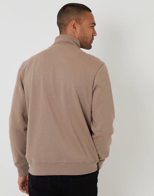 Threadbare Quarter zip sweatshirt in taupe, 4 of 4