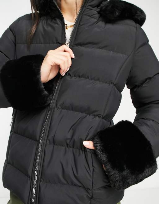 Tanming Womens Faux Leather Puffer Jacket Winter Long Sleeve Black Short Bubble Coat