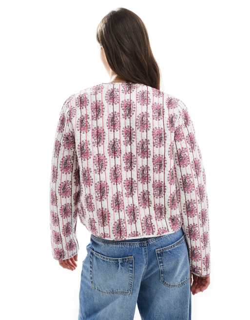 Threadbare quilted cotton jacket with paisley print in pink and white, 4 of 4