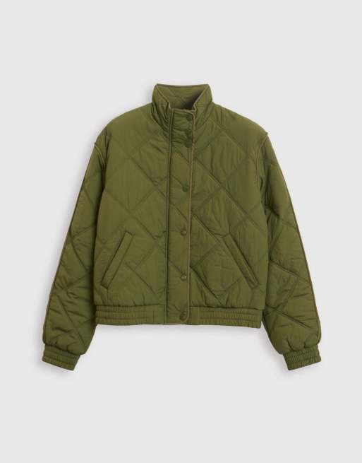 Threadbare Quilted funnel neck bomber jacket in khaki in khaki, 5 of 5