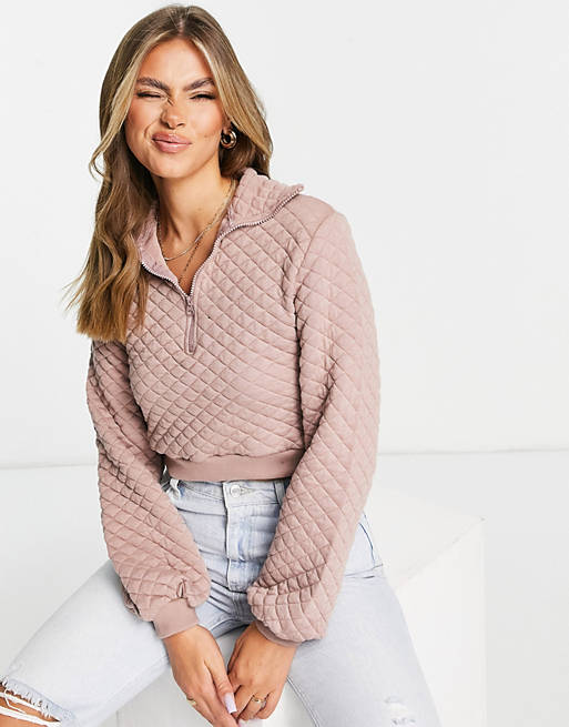 Threadbare quilted half zip sweater co-ord in taupe
