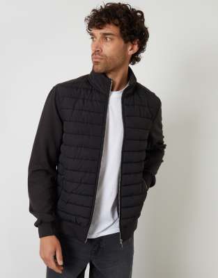 Threadbare Quilted Hybrid Funnel Neck Jacket In Black