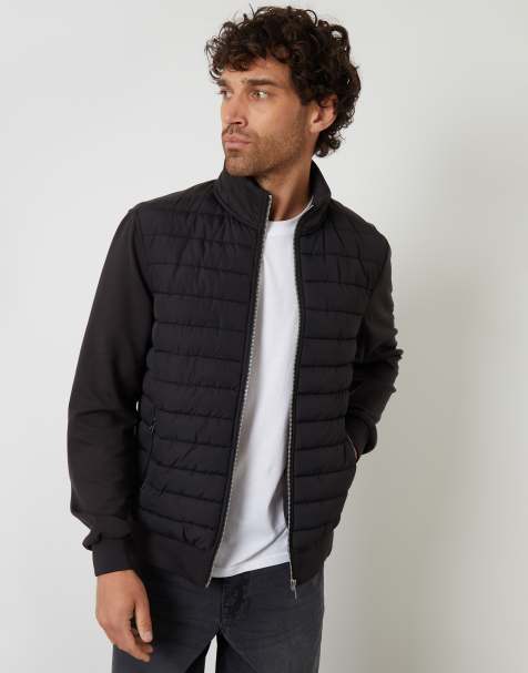 Threadbare Quilted hybrid funnel neck jacket in black - view 1