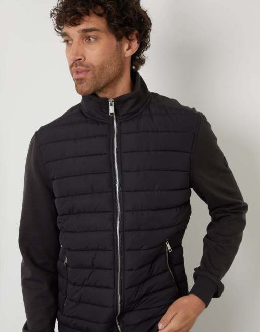 Threadbare Quilted hybrid funnel neck jacket in black, 3 of 5