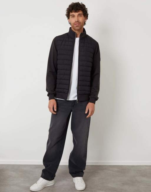 Threadbare Quilted hybrid funnel neck jacket in black, 4 of 5