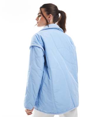Threadbare Quilted Jacket With Cord Detail In Blue