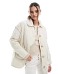 [Threadbare] Threadbare quilted jacket with cord detail in cream-White 12 CREAM