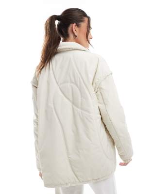 Threadbare Quilted Jacket With Cord Detail In White