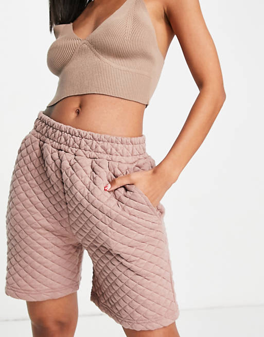 Threadbare quilted longline shorts co-ord in taupe