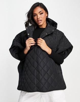 Threadbare quilted poncho in black