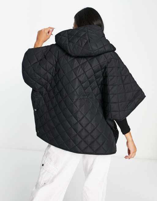 Threadbare quilted poncho in black