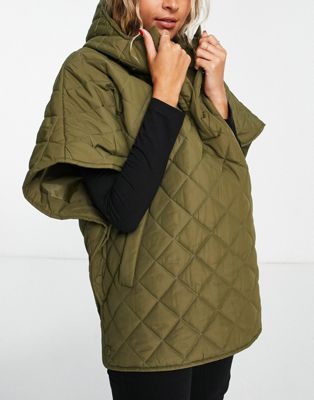 Threadbare quilted poncho in khaki