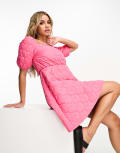 [Threadbare] Threadbare quilted puff sleeve mini dress in pink 8 PINK