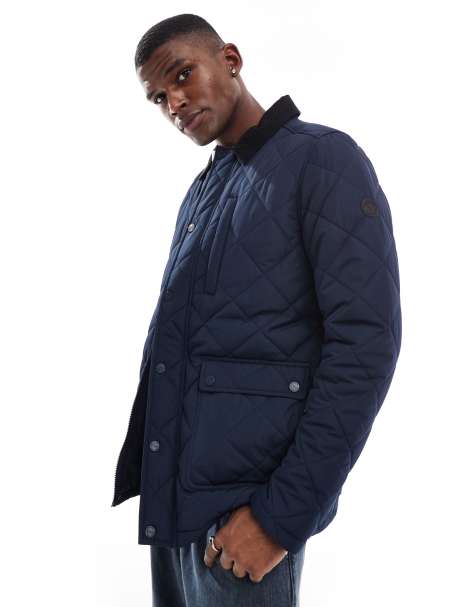 Threadbare quilted puffer jacket in navy - view 1
